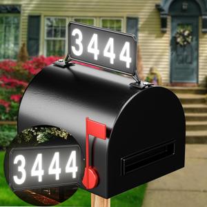 Metal Mailbox Address Plaques - Reflective House Number Plaque for Outside, Double-sided illuminated Address Signs, Easy to Install Mailbox Topper for Visitors,911 Visible -Black