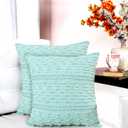 2 x ACCENTHOME Boho Throw Pillow Cover 20x20 Inch (2 Pc) Cotton Hand Woven Decorative Design Pillows for Farmhouse Couch Sofa Bedroom | Sage Tufted Pillow Covers | Home Decor Textured Hug Pillowcases