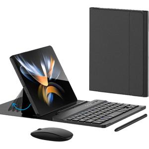 for Samsung Galaxy Z Fold 7 6 5 Keyboard and Mouse, Portable Mini Bluetooth Keyboard with Leather Case and Capacitive Pen, 4 in 1 Set for Z Fold 6 Accessories,Black