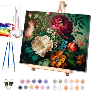 Peony Paint by Numbers for Adults with Framed Canvas-with Wooden Easel,Paint by Number on Canvas Flowers,DIY Acrylic Oil Painting Kits with Brushes Nice Gift Box for Home Wall Decor(16x20inch)