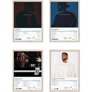 Bryson Tiller Poster Rapper Album Cover Posters for Room Aesthetic Music Wall Art Boy and Girl Teens Dorm Decor Set of 4, 8x12 inches Unframed