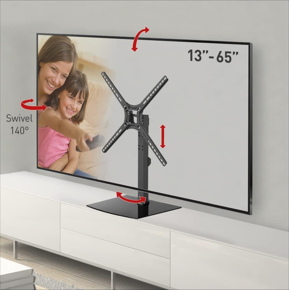 Barkan Tabletop TV Mount, 13-65 inch Swivel & Tilt Flat/Curved TV Stand Base, Holds Up to 36kg, Patented, Tempered Glass, Fits LED OLED LCD