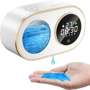 VKM Automatic Foaming Soap Dispenser Wall Mount Rechargeable Foam Soap Dispensers Touchless 5-Level Adjustment LED Time & Temperature Display Smart Pump Dispensers for Bathroom Kitchen (GEL-WHITE)