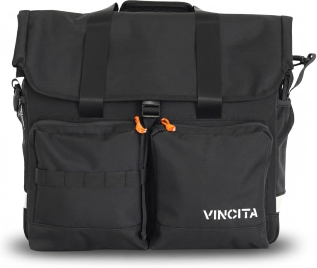 Vincita Voyage Atlas Front Bag for Brompton Largest Expandable Touring Carrier with Frame Fits 16" Laptop, Quick-Access Zipper & Rain Cover Compatible with S, M, H, P Handlebars (Black)