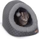 K&H Pet Products Thermo-Pet Cave Heated Cat Bed for Large Cats, Indoor Heated Pet Bed for Dogs & Cats, Covered Cave Pet Tent, Collapsible, Machine Washable, Safety Listed - 17 X 15 X 13in Gray (Gray/Geo Flower)