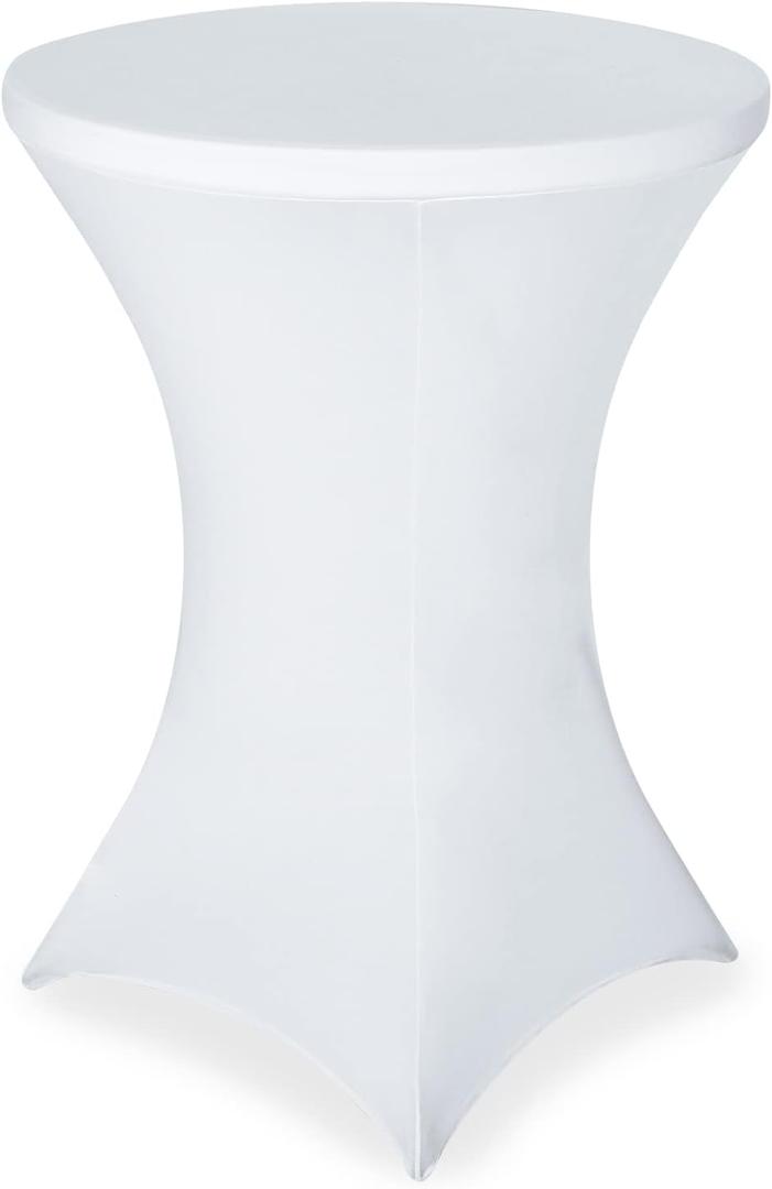 FestiCorp Spandex Table Cover, Cocktail Fitted Tablecloths, Round Highboy Stretch Table Covers Cloths for Party, DJ, Bar, Wedding, Birthday, Banquet, White, 30"-32" Diameter x 40"-43" Height