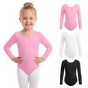 LessonZoo 3 Pack Girl's Long Sleeve Leotard Ballet Dance Gymnastics Bodysuit Basic Classic Kids Dancewear Outfits 2-14 Years(Pink, White, Black,4-6 Years)
