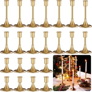 Layhit 12 Pcs Gold Candle Holders Taper Candle Holders for Candlestick Matte Metal Candlestick Holder with Various Heights 3.3" 5.5" 6.3" for Valentines Day Wedding Table Centerpiece Decoration