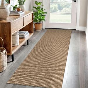 EARTHALL Woven Runner Rug 2x6 Ft Washable Runners for Hallways Cotton Non Slip Rubber Backed Kitchen Runner Braided Indoor Floor Carpet for Entryway, Hallway, Kitchen, Bedroom, Orange/Tan/Brown