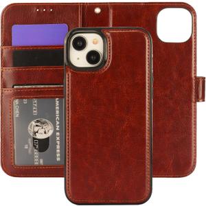 Bocasal Detachable Wallet Case for iPhone 15 Plus RFID Blocking Card Slots Holder Premium PU Leather Magnetic Kickstand Shockproof Wrist Strap Removable Flip Protective Cover 5G 6.7 inch (Brown)