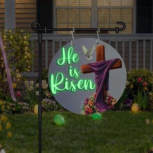 Tegeme Easter Garden Flag Banner Glow in Dark Plastic Waterproof Outdoor Decoration 12.6 x 12.4 Inch He Is Risen Easter Yard Sign for Lawn Porch Pathway Outdoor Home Decor