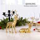 Set of 2 Gold Reindeer Christmas Decor Figurines - Handcrafted Resin Deer Statues for Tabletop Mantel or Shelf, Elegant Gold Reindeer Decor and Christmas Deer Figurines for Holiday Home Decoration