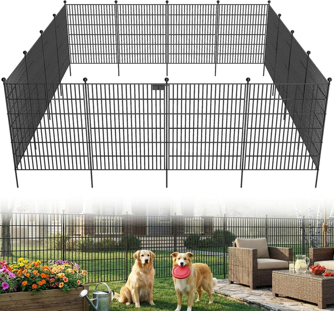 10 Panels No Dig Garden Fence with Gate,40in(H)26ft(L) Metal Fence Panels, Thickened RustproofGarden Fencing, Animal Barrier for Dogs