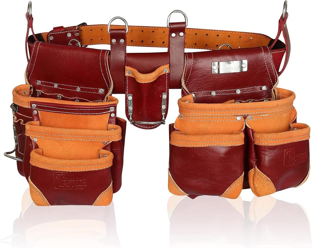 Grain Leather Tool Belt | Tool Rig Set | Tool Pouch | Drywall | Carpenter Tool Bag | Leather Tool Belts for Men | Construction | Framers | Electrician (Maroon)