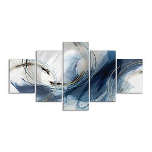 Fu-Keivy Blue Grey Abstract Canvas Wall Art Decor Fantasy Modern Artwork Painting for Living Room Bedroom 5 Panel Wall Pictures Graffiti on White Background, 50''W x 24''H