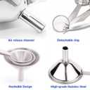 Small Funnels for Filling Bottles, 3 Pcs Stainless Steel Kitchen Funnel Set, Food Grade Mini Metal Funnel for Transferring Oil Liquid, Easy Cleaning with a Brush (Long Handle)