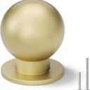 homdiy 10 Pack 1 Inch Gold Round Cabinet Knobs, Brushed Gold Round Kitchen Dresser Drawer Knobs Hardware, Single Hole