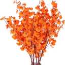 HANTAJANSS Artificial Orchids Flowers Bouquet Realistic Orchids Silk Bulk, 8PCS Faux Flowers Flowers Fake Orange Orchids Long Stem for Indoor Outdoor Wedding Home Office Decoration