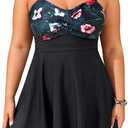 Aqua Eve Plus Size Two Piece Swimsuits for Women Tankini Bathing Suits Flowy Swim Dress ( SIZE 20W, BLACK WITH FLORAL )