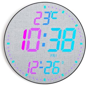 12" Large Digital Wall Mount Clock, Count Down Timer, Alarm, Big LED, 12 RGB Color, Temperature for Living Room Classroom Desk, Xmas, Birthday Gift for Senior Mom (Fabric Elements)