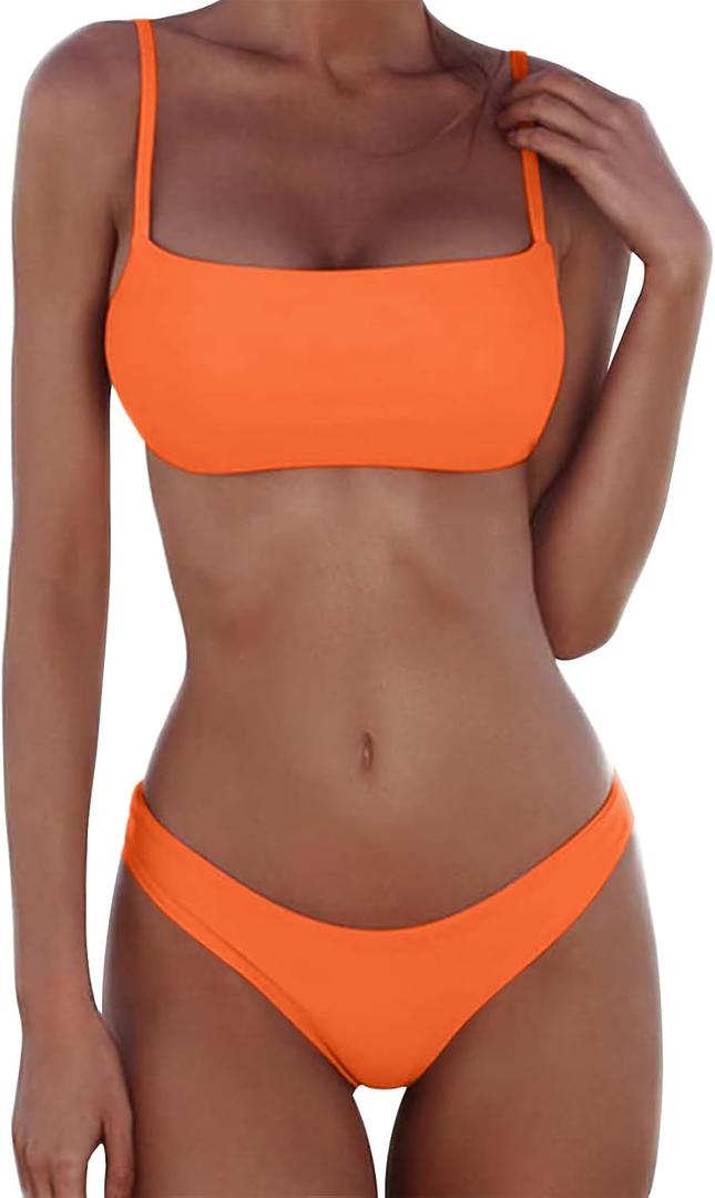meioro Bikini Set Swimsuits for Women Low Waisted Two Piece Swimwear with Brazilian Push up Top Cheeky Bottom Bathing Suits (Medium, Orange)