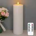 4" x12" Flameless Flickering Remote White Candles with Candle Grease and Timer, LED Battery Operated Fake Real Wax 3D-Wick Pillar Candles, Pack of 1