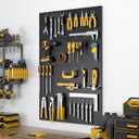 Spampur Peg Board, 8 Pack Metal Pegboard Panels with 50 Hooks, Black Pegboards Wall Organizer, Heavy Duty Peg Board for Walls Home, Garage Tool Storage, Office Organization, Craft Room, Kitchen