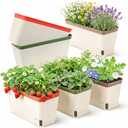 OurWarm Self Watering Pots for Indoor Plants, 6 Pack 10.5 Inch Plastic Window Herb Planter Box with Water Level Indicator, Modern Decorative Windowsill Planters for Herbs, Flowers, Seedlings