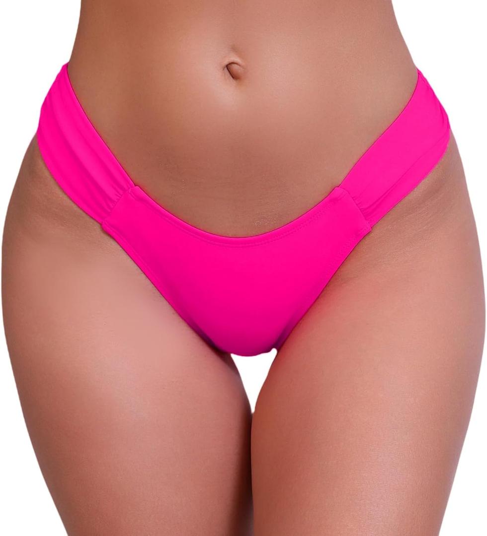 Halcurt Women's Mid Waisted Bikini Swimsuit Bottoms Full Coverage Swim Bottoms (Pink, L)