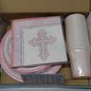 Royal Bluebonnet Pink Baptism Plates and Napkins - Set of 24 First Holy Communion Party Supplies, Baptism Decorations for Girls, Easter Paper Plates and Napkins, Religious Confirmation Decorations