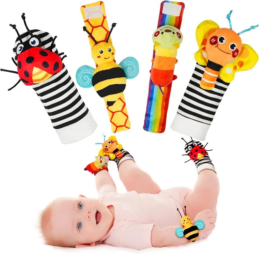 Infinno Baby Wrist Rattle Socks and Foot Finder Set, Perfect Baby Toys for 0-12 Months Newborn Boys and Girls As Infant Gifts, Garden Bug Series