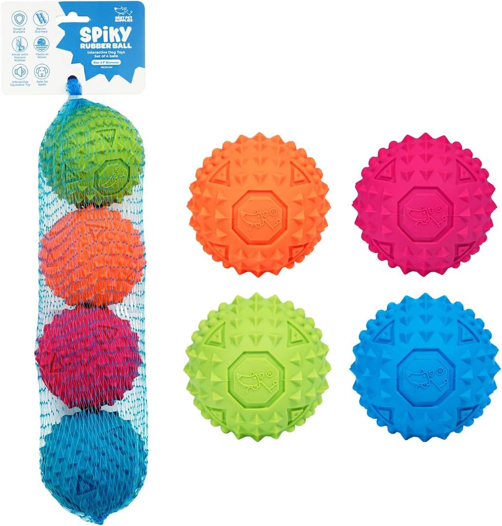 Best Pet Supplies Interactive Squeaky Dog Chew Toy, Ideal Dog Toys for Chewers, Small, Medium & Large Dogs, and Fetch Lovers - Fuchsia, Green, Blue, Orange, Medium 2.5"