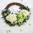 Spring Flower Wreath for Front Door, 20 Inch Hydrangea Door Wreath with White Berries, Summer Eucalyptus Wreaths for Front Door Outside All Season, Farmhouse, Indoor Outdoor Wall Decor