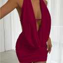 SOLY HUX Women's Sexy Deep V Neck Halter Bodycon Mini Dress Sleeveless Party Club Dresses (Red, L)