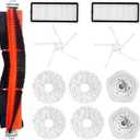 Replacement Spare Parts for Dreametech Bot W10 / W10 Pro Robot Vacuum 1 Main Brush 2 Side Brush 2 Filter 2 Mop Pad Bracket 4 Mop Pad Accessories (11 Pack)