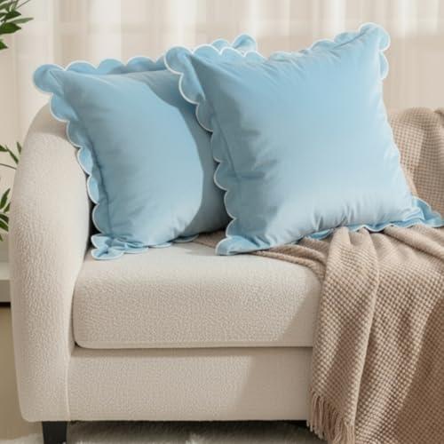 Frienda 2 Pack Blue Scalloped Pillow Cover 26 x 26 Inch Aesthetic Scallop Pillows Case for Couch Sofa Living Funky Preppy Room Decor, Grand Millennial Style