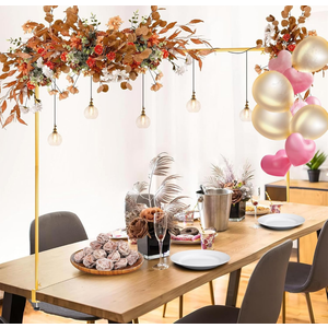 Over The Table Rod Stand with Clamps - Adjustable Tabletop Banner Holder for Party Decor, Balloon Arches, Garland Hanging - Durable Reusable for Weddings, Birthdays, Family Events (Gold)