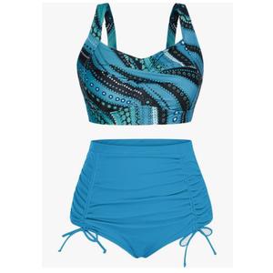 Hanna Nikole Women Plus Size Two Piece Swimsuit Sets Twist Front Bikini Bathing Suit with Drawstring Ruched Bottom 12W