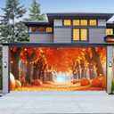 13x6ft Autumn Forest Garage Door Banner Fall Pumpkin Path Harvest Backdrop for Thanksgiving Halloween Outdoor Indoor Decor Seasonal Party Decorations Photo Background Wall Display