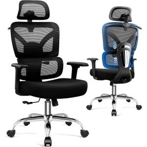 TECHREST Ergonomic Office Desk Chair, High Back Mesh Office Chair with Adjustable Lumbar Support, 3D Headrest, Big and Tall Home Computer Desk Chairs Comfy for Work, Gaming, 300lbs, Black