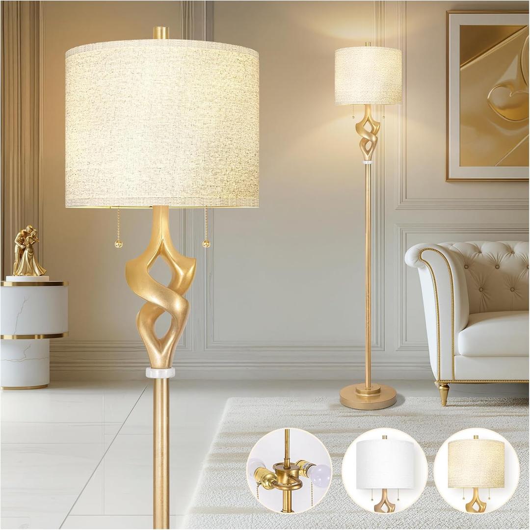 Scenekoy Sculptural 65.5 Floor Lamp for Living Room Bedroom, Gold Leaf Finish & Resin Body, Pull Chains Switch Standing Lamp, Brightness Adjustable Corner Lamp with Bulb Prefer for Home Office Bar