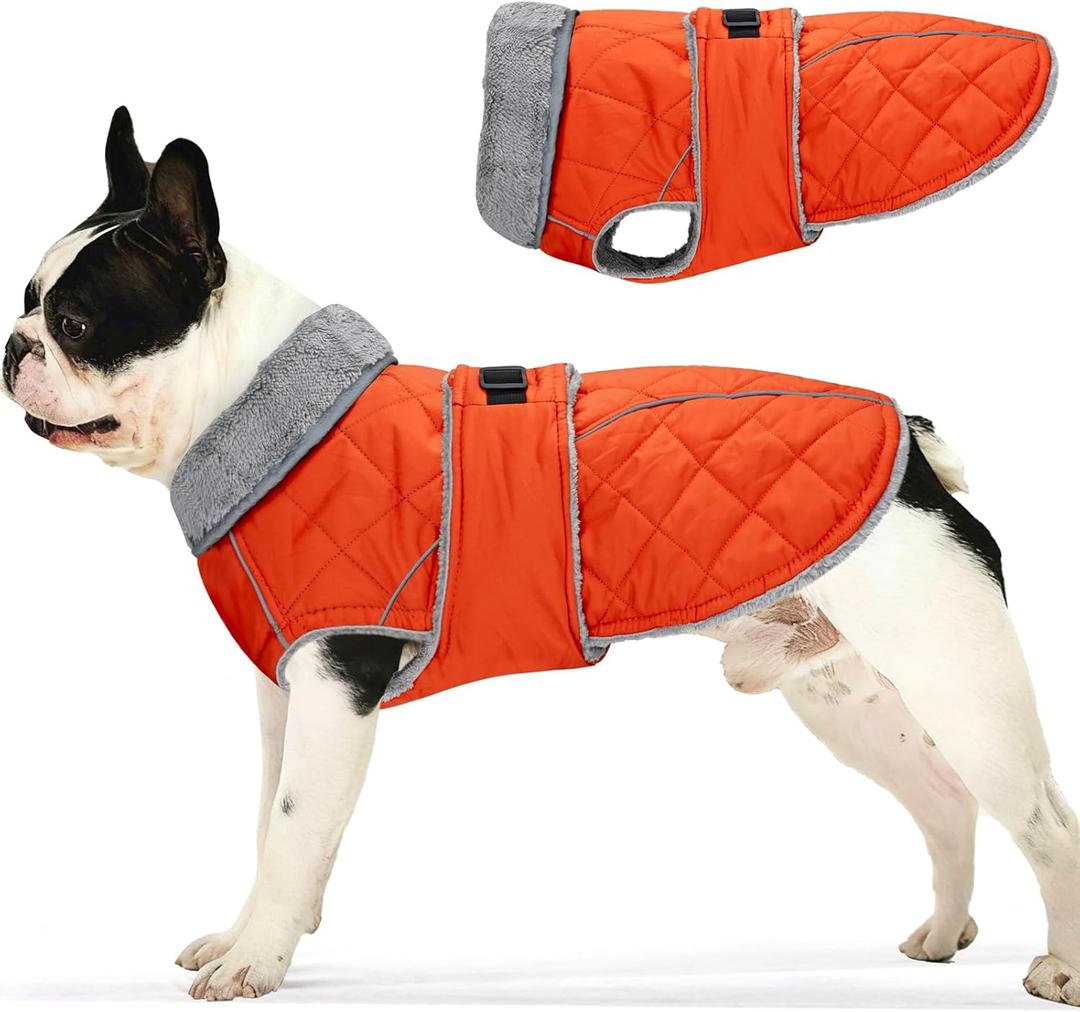 Yoochee Dog Coat, Warm Dog Winter Coat for Medium Dogs, Waterproof Jacket with Adjustable Buckle & Velcro, Reflective Turtleneck Cold Weather Coats, Pet Fleece Vest Snow Jacket (Orange, M)