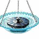 Hanging Bird Bath with Solar Fountain, 9.06 Inch Clear Plastic Bird Bath Bowl for Outdoors, Easy to Clean & Install, Bird Feeder with Chain Hook for Backyard Garden Patio Decor (Blue)