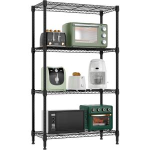 1000 lbs 4 Tier Shelf Metal Storage Shelves Wire Rack Closet Organizers for Garage Kitchen Bathroom Laundry Black 11.8" D x 25.6" W x 45.5" H