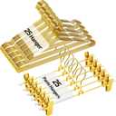 Wesiti 50 Pcs Gold Hangers - 25 Cloth (17.7") and 25 Metal Pants/Skirts (12") With 2 Adjustable Non-Slip Clips, Swivel Hook, Strong Metal Wire