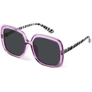 miyya Oversized Polarized Sunglasses Women, Trendy Retro Sun Glasses for Women 2025, Oversized Shades (Purple&zebra/Black)