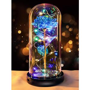 Mothers Day Flowers Gifts for Mom Women Birthday Gift Rechargeable Galaxy Glass Rose in Glass Dome Forever Crystal Eternal Rose Anniversary Mothers Day Roses Gifts for Daughter Wife Women Grandma Blue