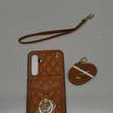 Phone Case for Samsung Galaxy S24 Plus S24+ 5G Wallet Cover with Tempered Glass Screen Protector Wrist Strap Ring RFID Blocking Card Holder Cell S24Plus 24S + S 24 24+ SM-S926U Women Men Girls Brown