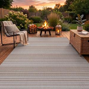 Outdoor Rug 6x9 Beige Washable Outside Rugs for Patios Porches Stiripe Linear Modern Waterproof Durable Non-Shedding, Easy-to Clean Deck Balcony Indoor Outdoor Carpet (6 x 9 Beige)