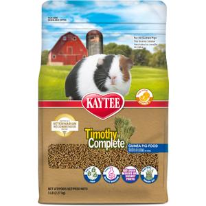Kaytee Timothy Complete Guinea Pig Food, Made with Timothy Hay, High in Fiber, Supports Dental Health and Digestion, Long-lasting Vitamin C, 5 pounds